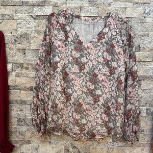 Floral Chiffon Blouse - Pink and Gray